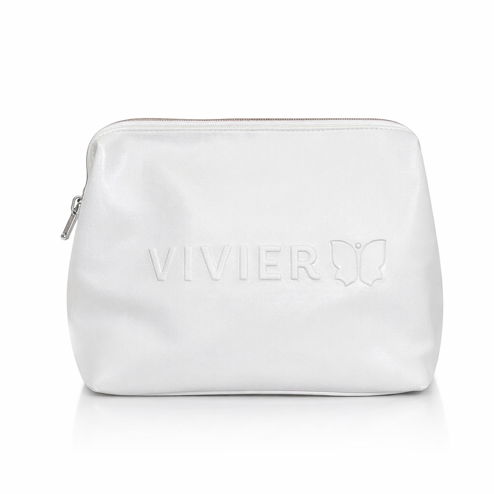 Vivier White Cosmetic Travel Pouch Embossed Logo Skincare Bag NEW